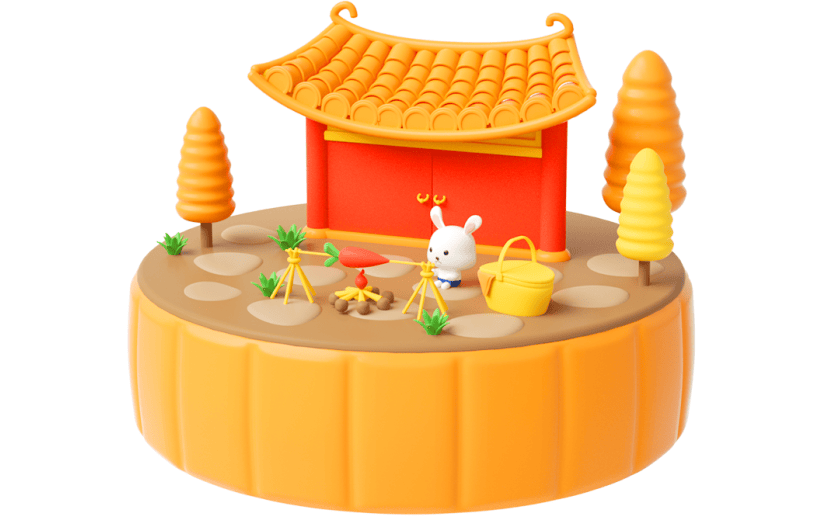 元素C4D立体黄色卡通中秋节月饼小场景