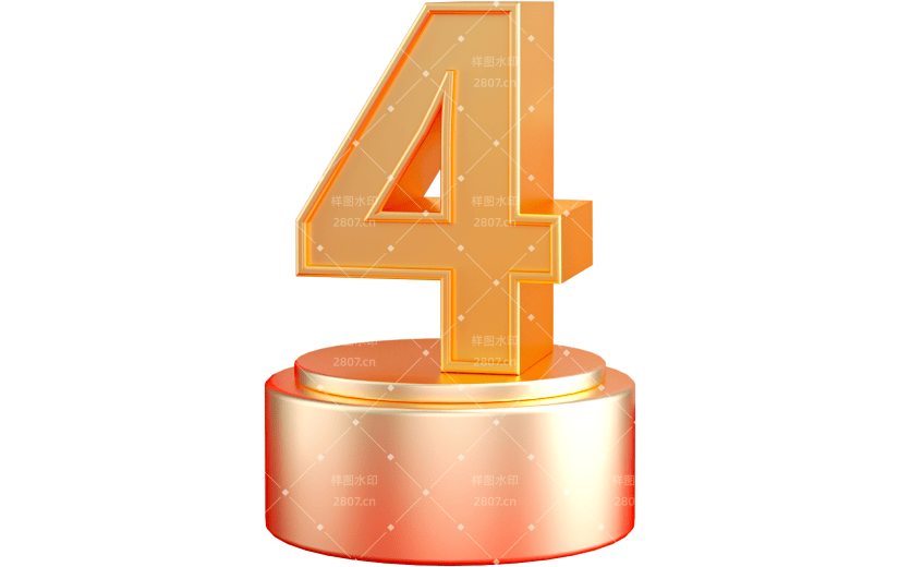 元素3D立体红金色倒计时展台数字4