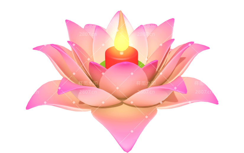 元素卡通3D中元节荷花灯