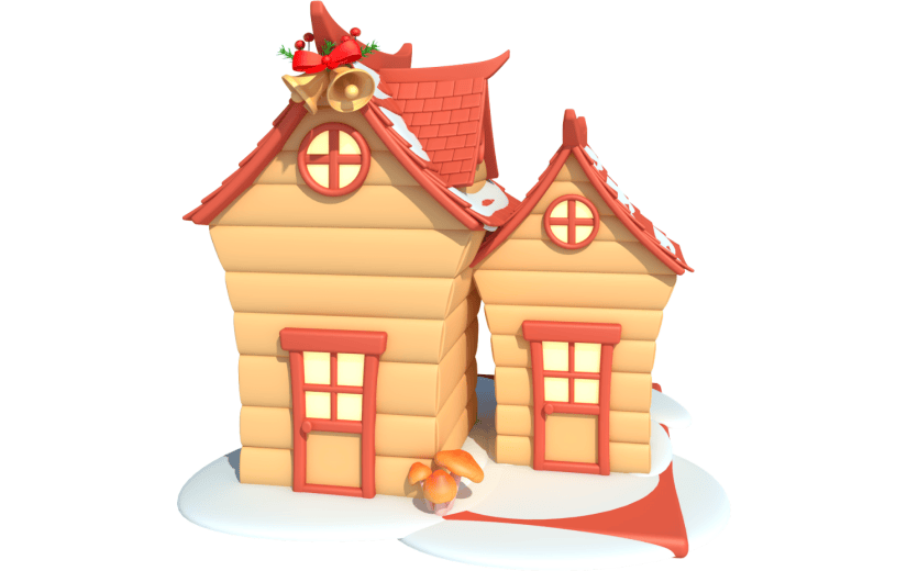 元素卡通3D圣诞节小屋元素