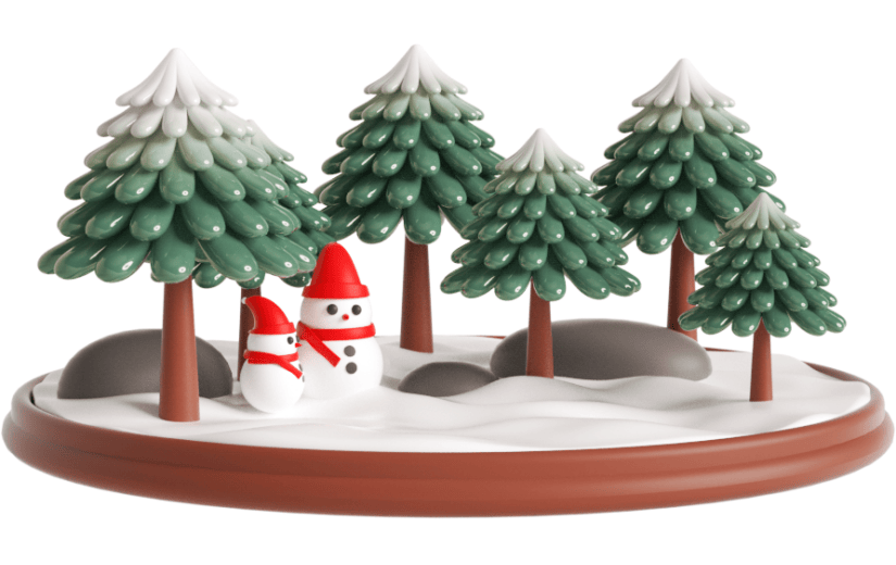 元素C4D立体绿色卡通冬季雪人小场景