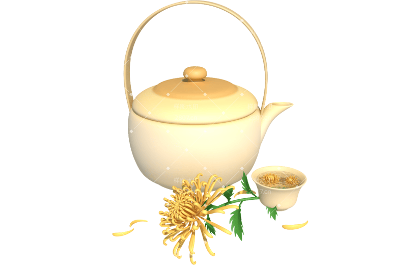 元素卡通3D重阳节茶壶菊花