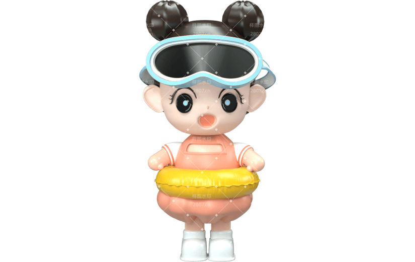 元素3D卡通可爱 游泳女孩