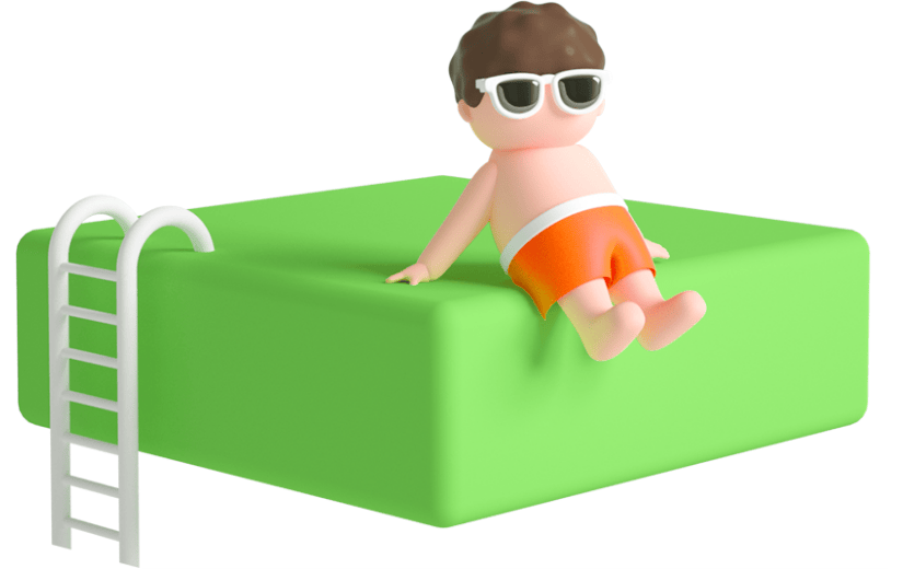 元素C4D立体绿色卡通男孩泳池
