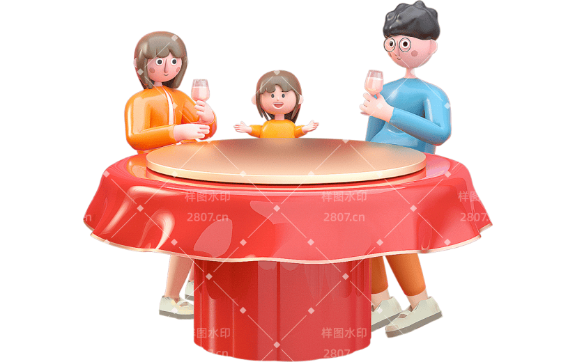 C4D年夜饭一家三口餐饮美食3D元素