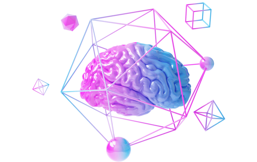 元素C4D立体紫色卡通人脑体系