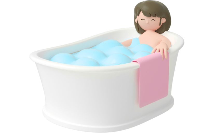 元素C4D立体白色卡通女孩洗澡