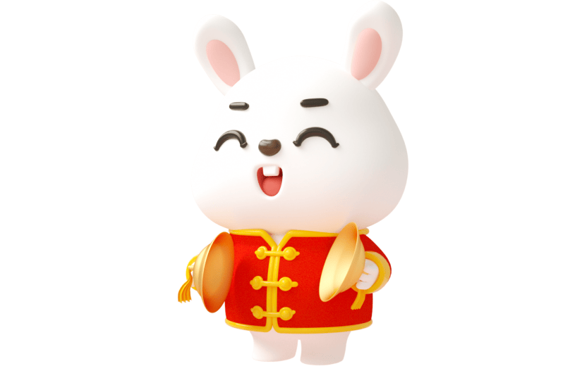 元素C4D立体红色卡通兔子锣鼓