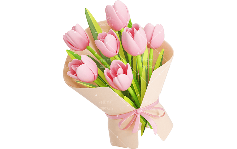 元素3D温馨可爱郁金香花束元素