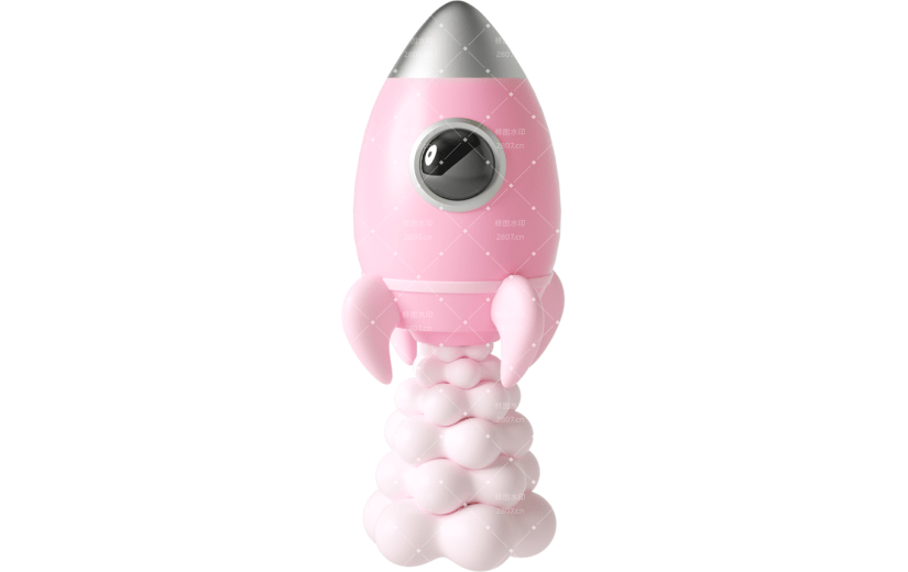 元素C4D立体粉色卡通小火箭
