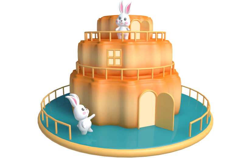 元素卡通3D中秋节创意月饼屋