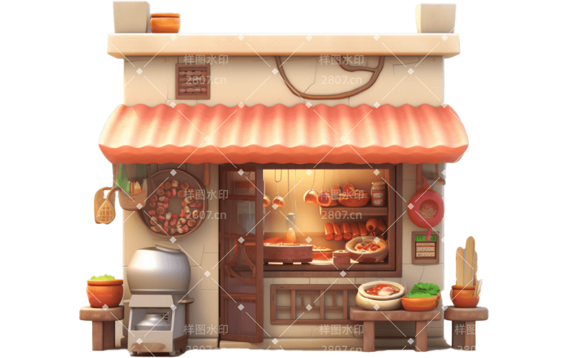 3D风格中国风街边早餐店宣传3D元素