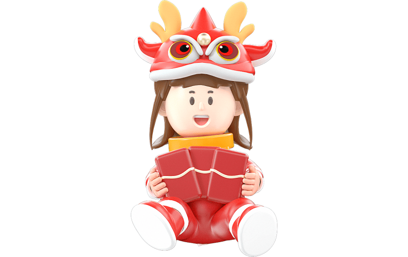 卡通红色中国风新年龙年女孩3D元素