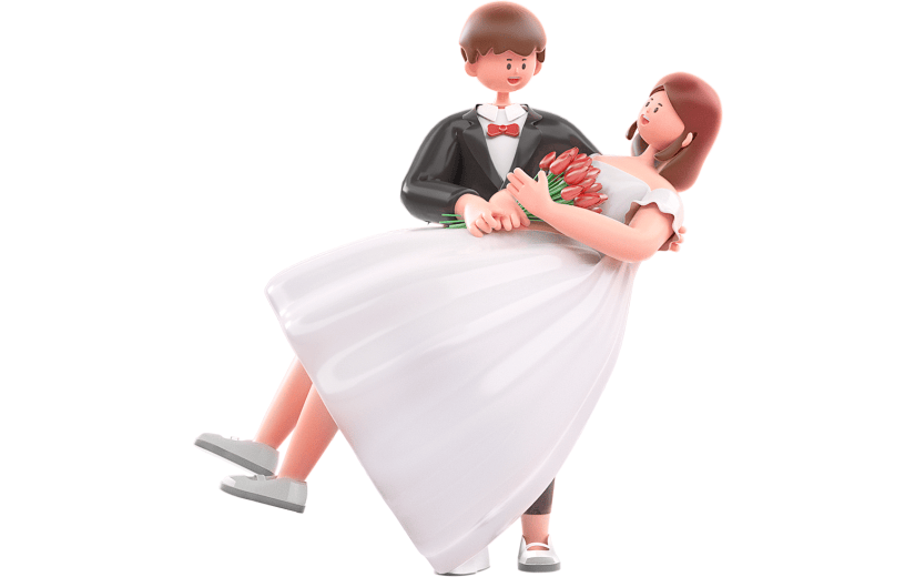 粉色简约风新娘新郎抱新娘3D元素