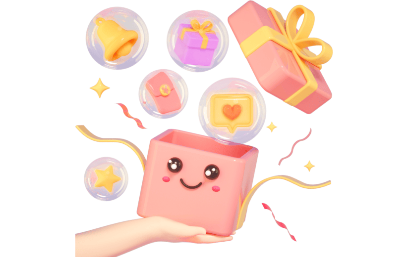 3D立体卡通创意开启礼盒促销活动元素