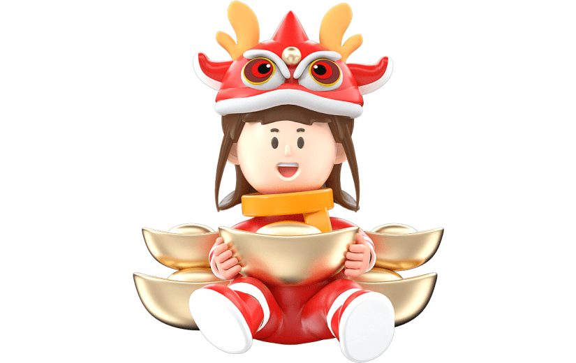 卡通红色中国风新年龙年女孩3D元素