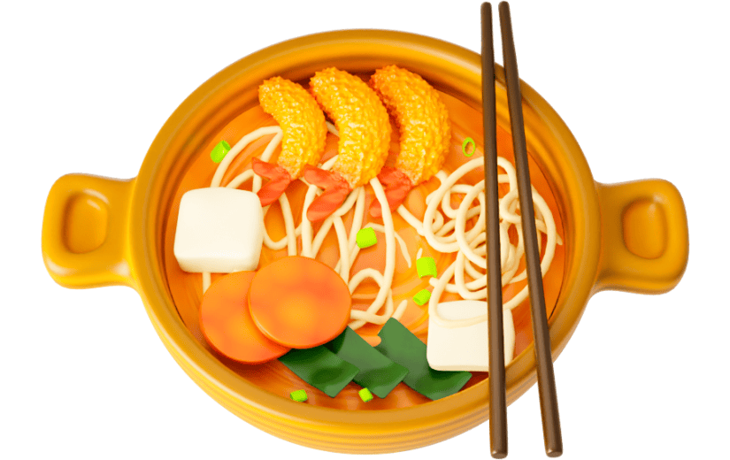 元素3D卡通创意美食砂锅米线