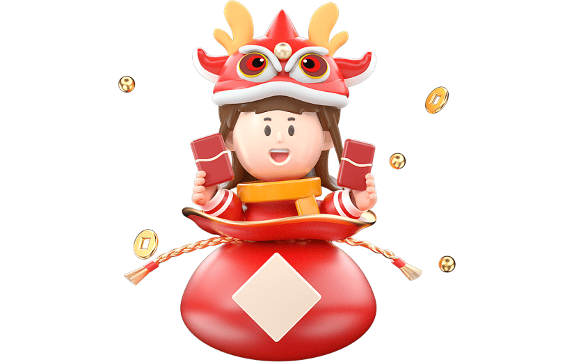 卡通红色中国风新年龙年女孩3D元素