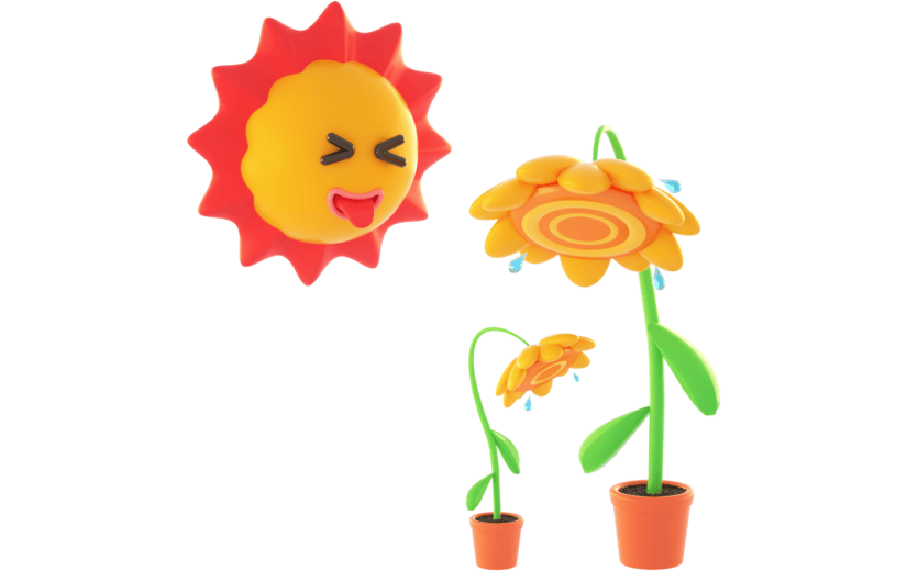 3D立体卡通创意被太阳热的低头的向日葵元素