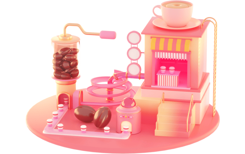 3D立体卡通创意咖啡屋生产线元素