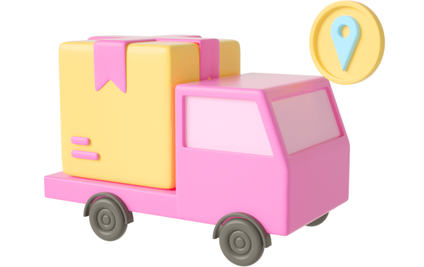 元素C4D立体粉色卡通快递运输车