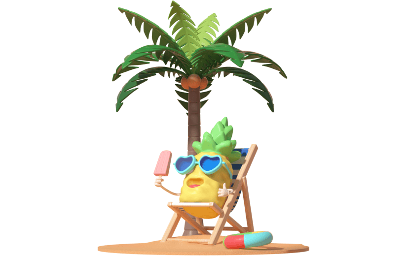 元素3D夏日沙滩躺椅菠萝