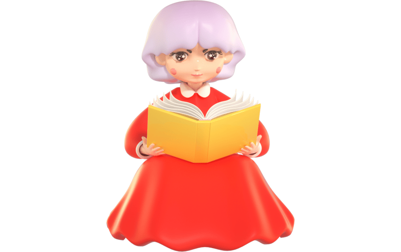 3D立体卡通看书的小女孩人物元素