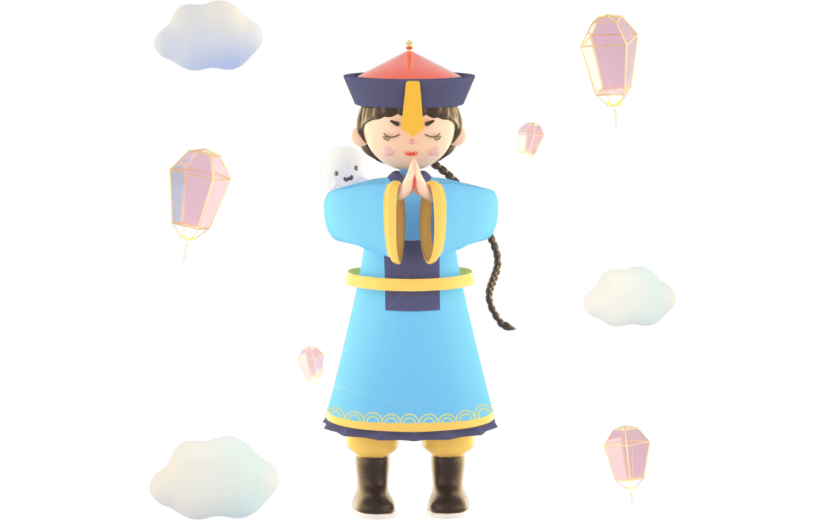 3D立体卡通创意祈祷的小僵尸中元节元素