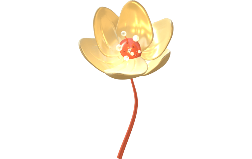 3D金属金色的花花蕊发光