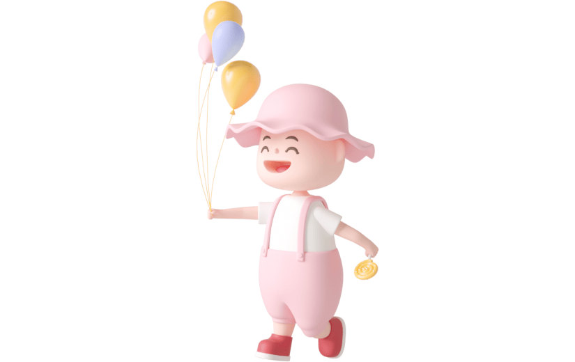 元素C4D立体粉色卡通小孩玩气球