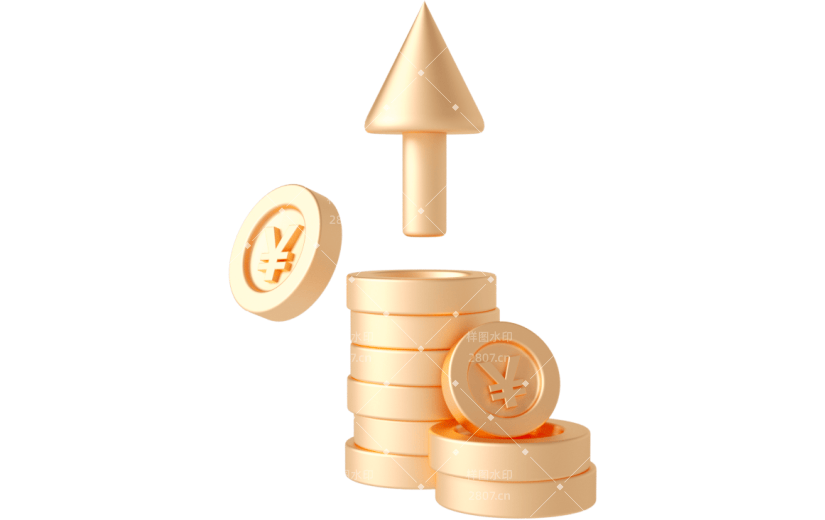 元素C4D立体金色质感金融银行办公金币箭头