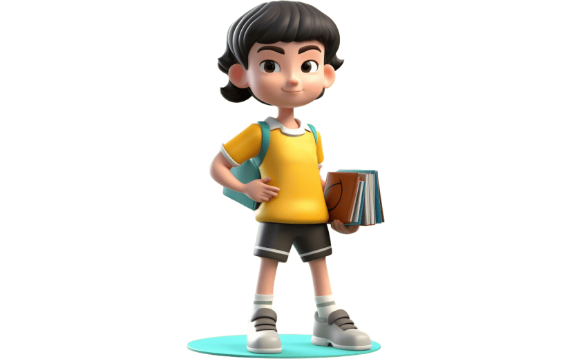 元素3D立体卡通背书包的男同学