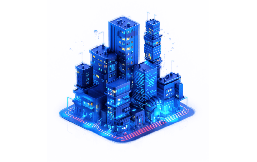 3D风格科技城市楼房宣传3D元素