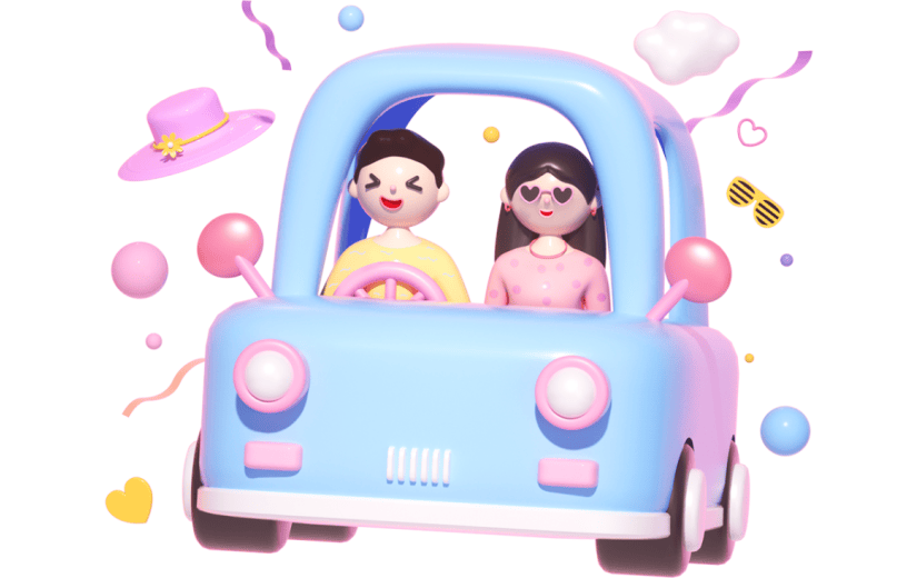 3D立体卡通人物旅行开车自驾游元素