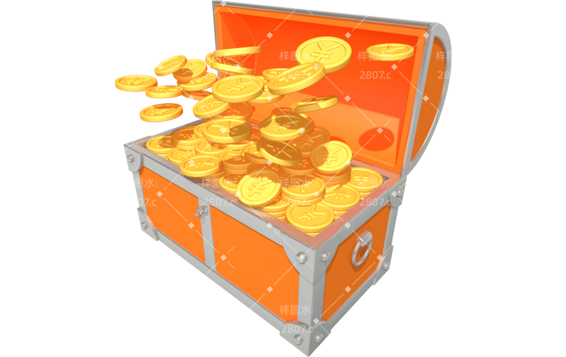 元素卡通3D金币百宝箱
