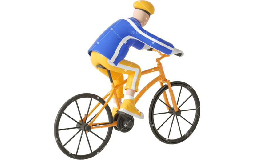 元素C4D立体蓝色卡通男生骑自行车