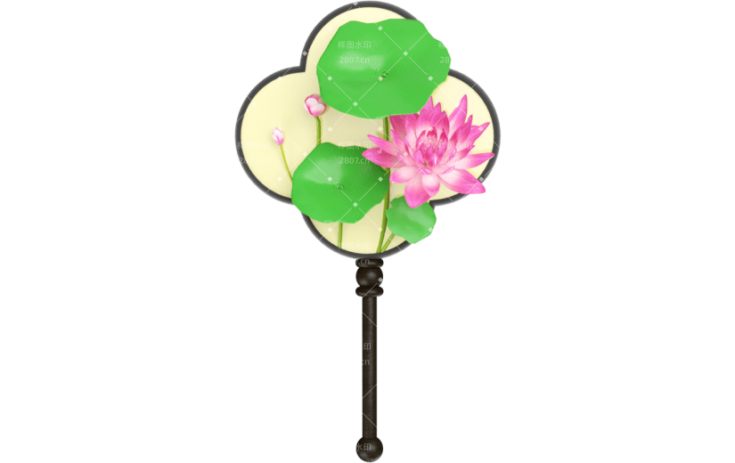 元素3D古风荷花扇