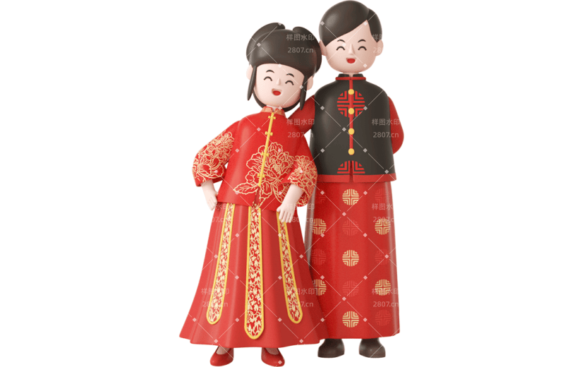 元素C4D立体红色卡通中式婚礼