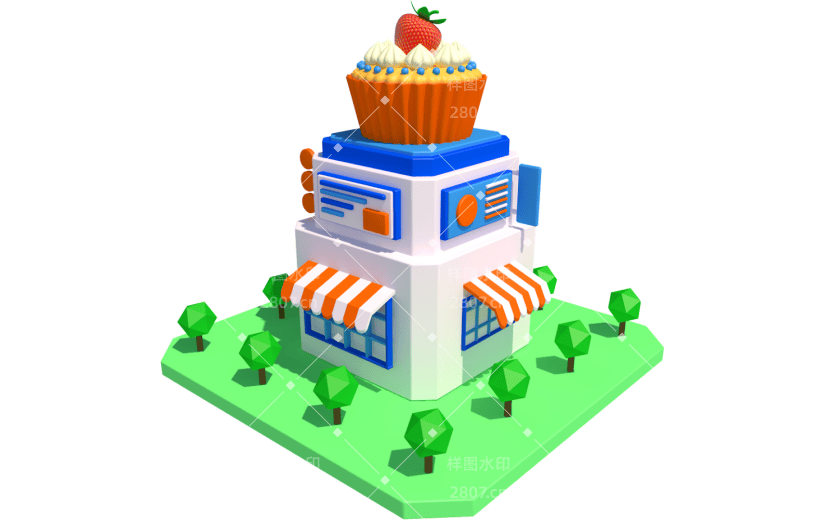 元素卡通3D甜品店