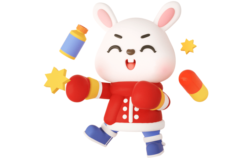 元素C4D立体红色卡通消灾祛病祝福兔子