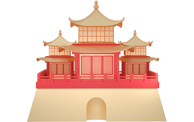 国风建筑现代金属质感建筑3D元素