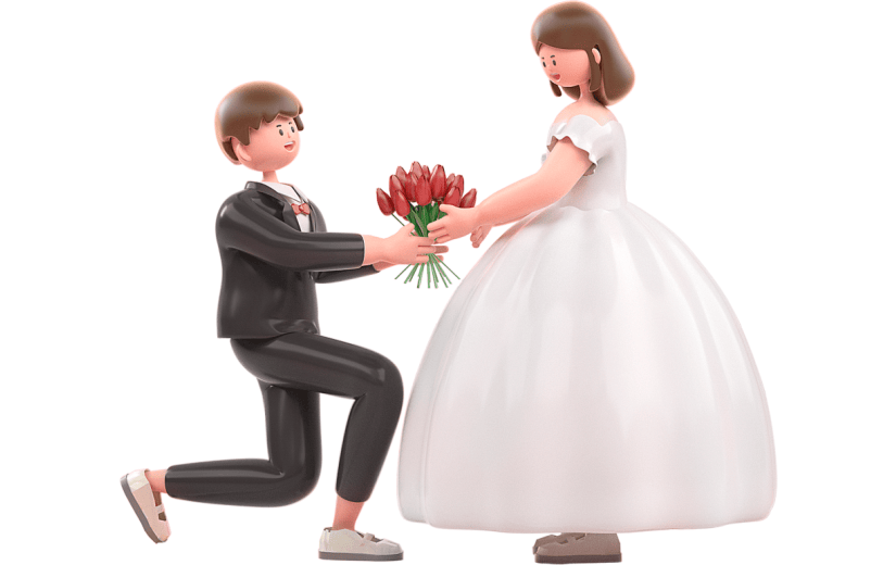 粉色简约风新娘新郎求婚3D元素