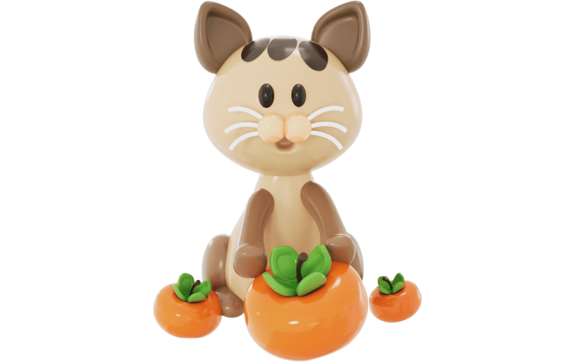元素3D 霜降 猫 柿子