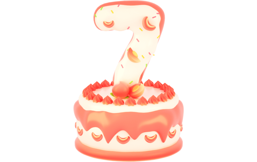 3D立体卡通生日桃子蛋糕数字7元素