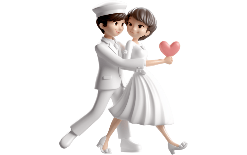 元素3D立体卡通穿白色礼服的情侣