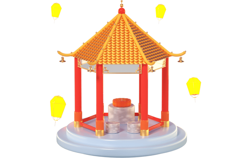 3D立体卡通创意中秋节中国风亭子元素