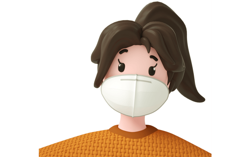 元素C4D立体橙色卡通女孩戴口罩