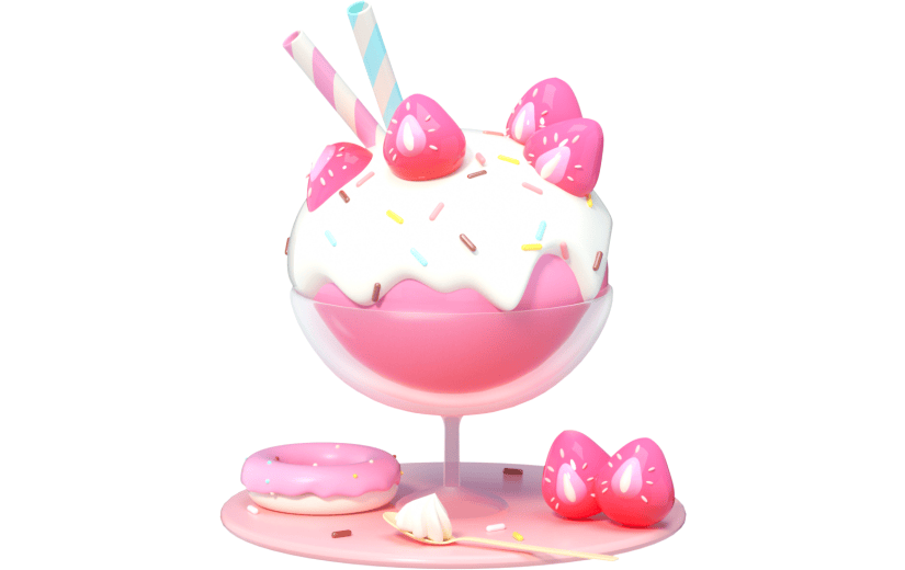 3D立体卡通创意草莓冰淇淋夏季甜品元素