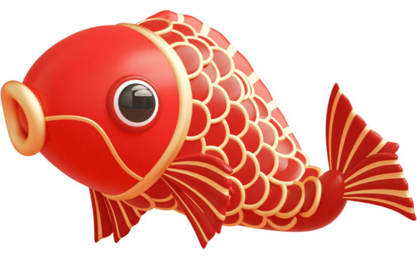 元素C4D立体红色卡通鲤鱼