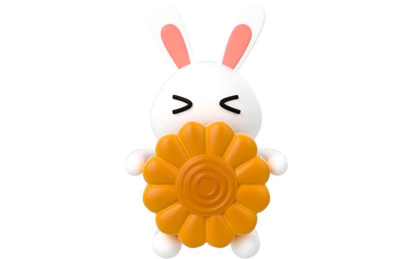 元素C4D卡通抱月饼的兔子